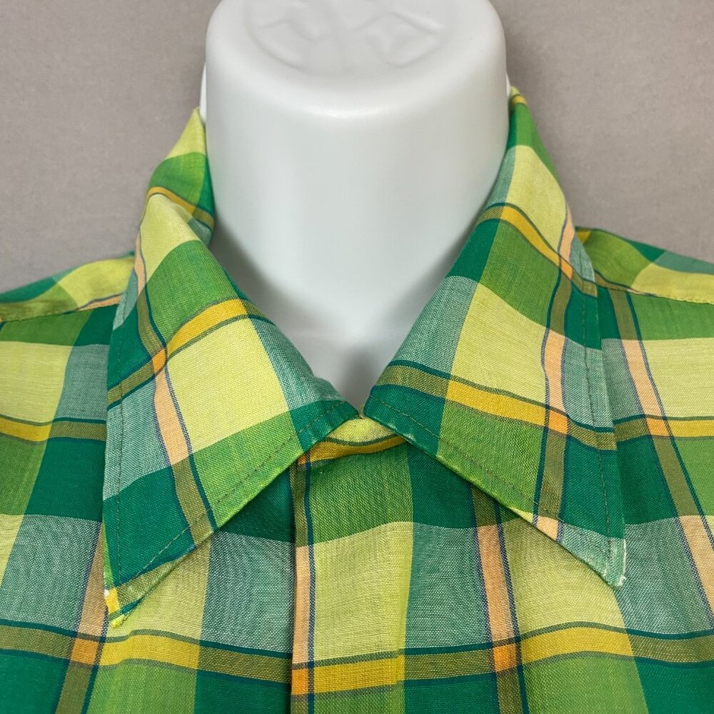 Vintage‎ Plaid Shirt DIY Crop Green Yellow FLAWS Lightweight Button-Up Crop Top - Picture 7 of 16